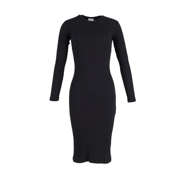 Re/Done Ribbed Knit Fitted Long Sleeved Midi Dress in Black Cotton - Picture 1 of 3